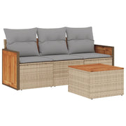 Set Divano da Giardino 4 pz | Set Salotto da Giardino con Cuscini Beige in Polyrattan