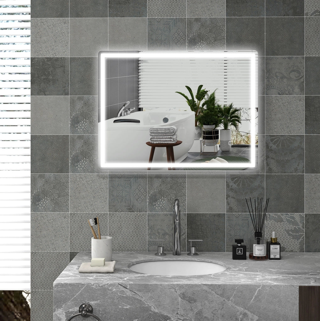 Specchio LED da bagno 60 x 80 cm con touch e antiappannamento