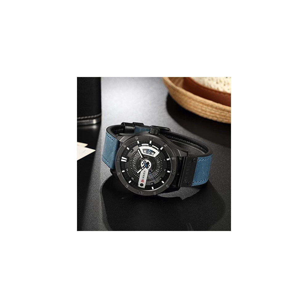 Trade Shop - Curren 8301 Orologio Analogico Da Polso Al Quarzo Militare Sport In Pelle Blu -