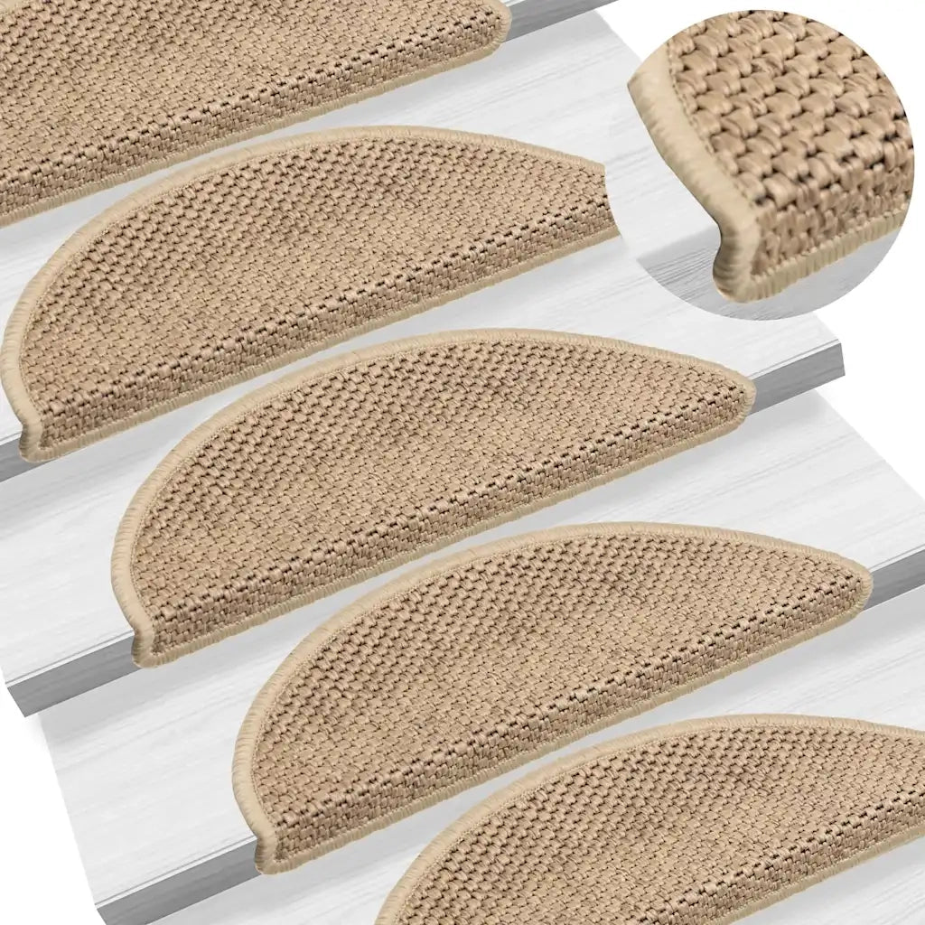 Tappeti Autoadesivi Scale Aspetto Sisal 15 pz 56x17x3 cm Sabbia 326867