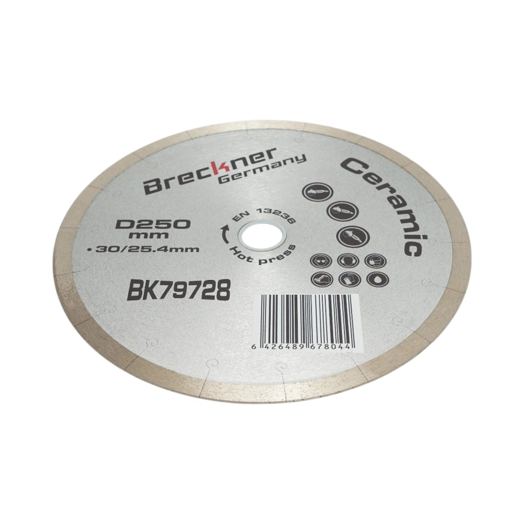 Disco diamantato frazionato continuo 250x30/25,4 mm, segmento 10 mm per piastrelle, maiolica, ceramica dura, marmo Breckner Germany