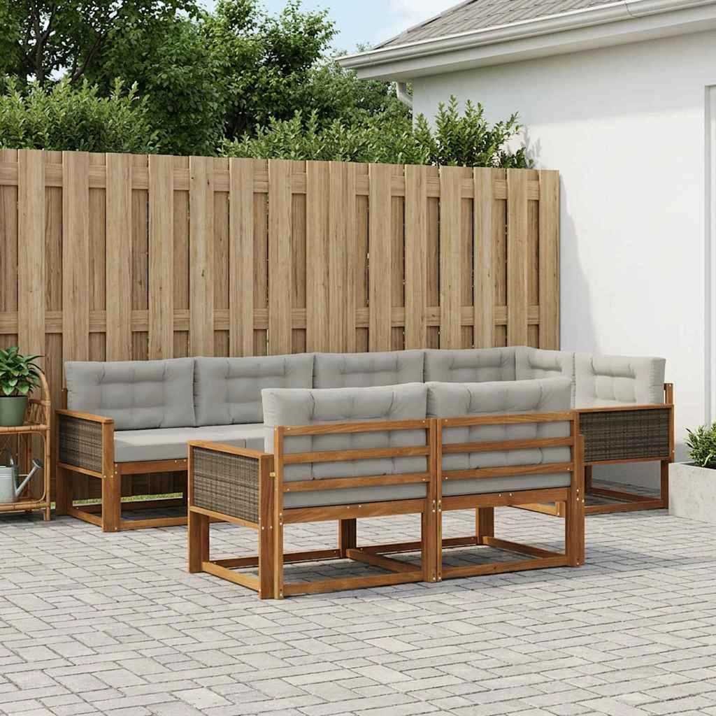 Set di divani da esterno 8 pz Naturale e Grigio chiaro 3382639