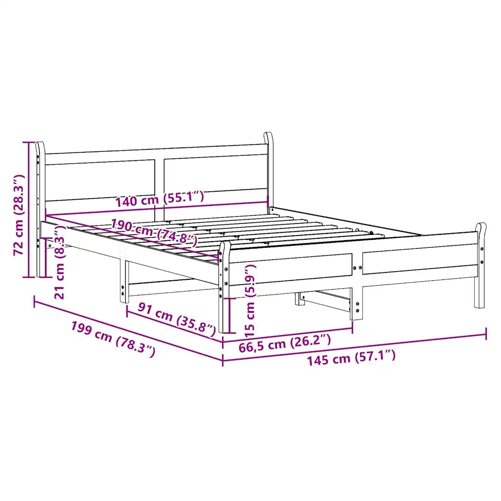 Letto senza Materasso Marrone Cera 140x190 cm in Legno di Pino 855605