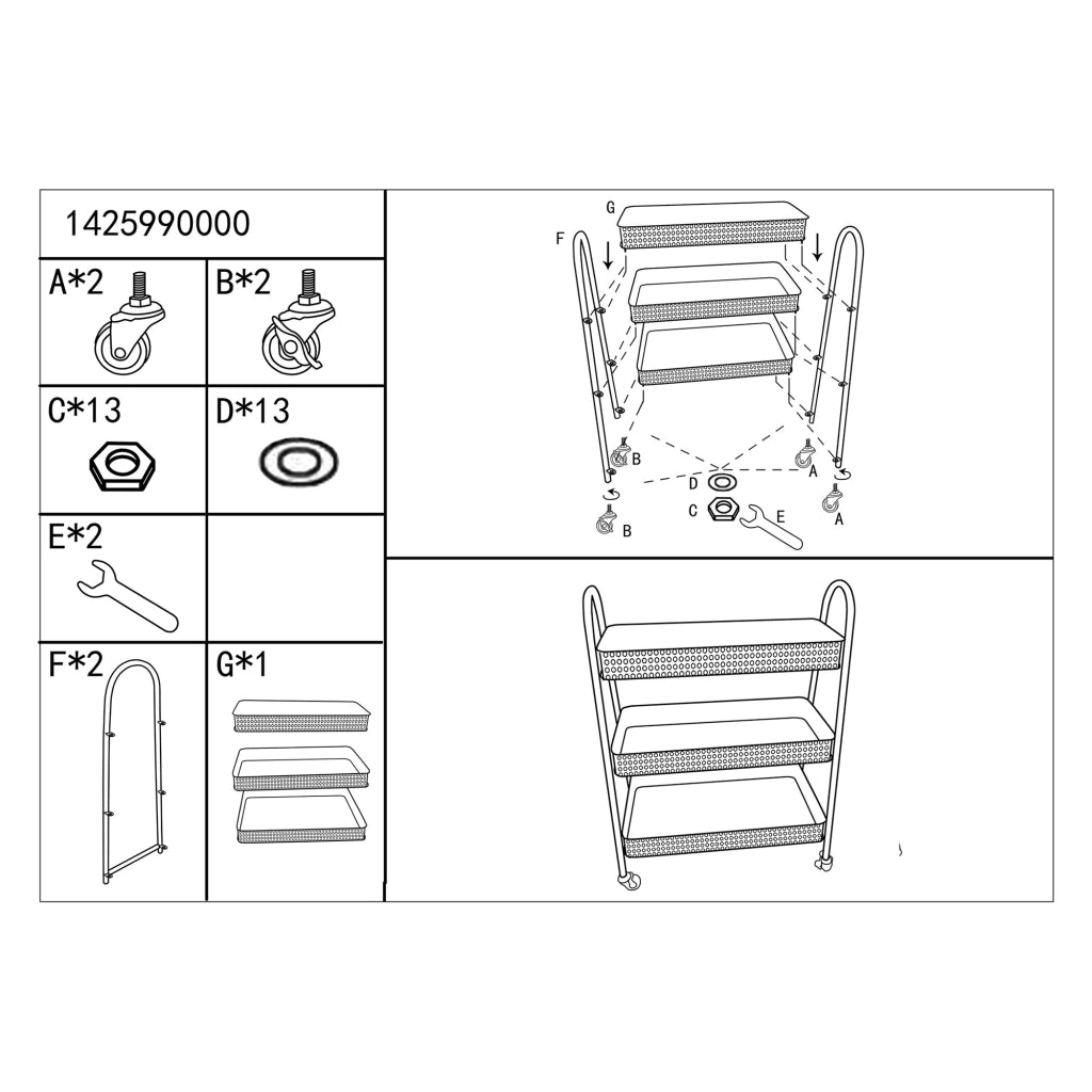 Fapaga, Carrello 3 Ripiani, 60x30x80h cm Marrone