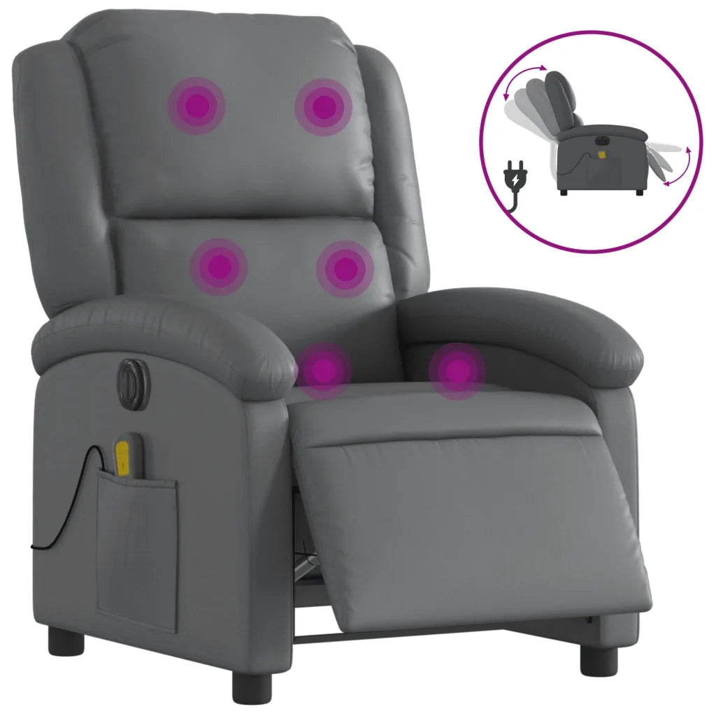 Poltrona Massaggiante Elettrica Reclinabile Grigio Similpellecod mxl 91856