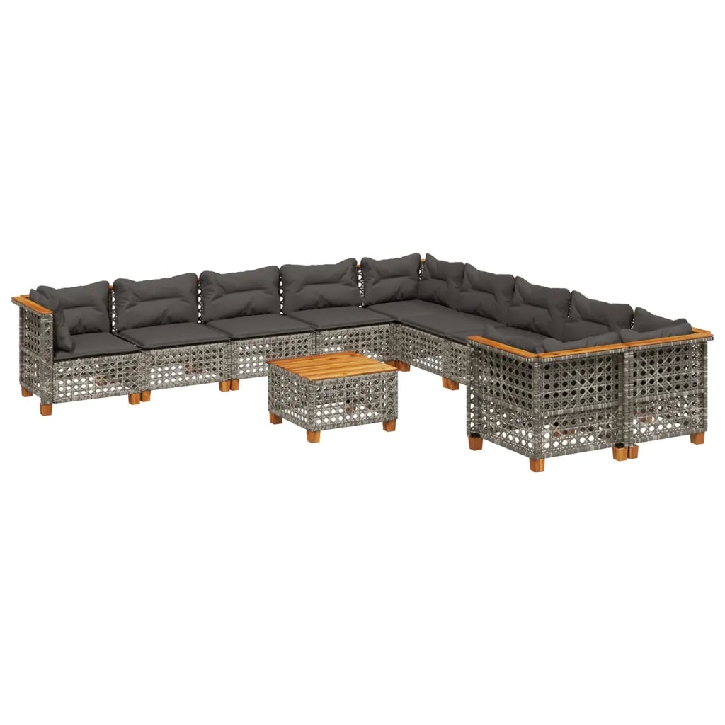 Set Divani da Giardino 11 pz con Cuscini in Polyrattan Grigio