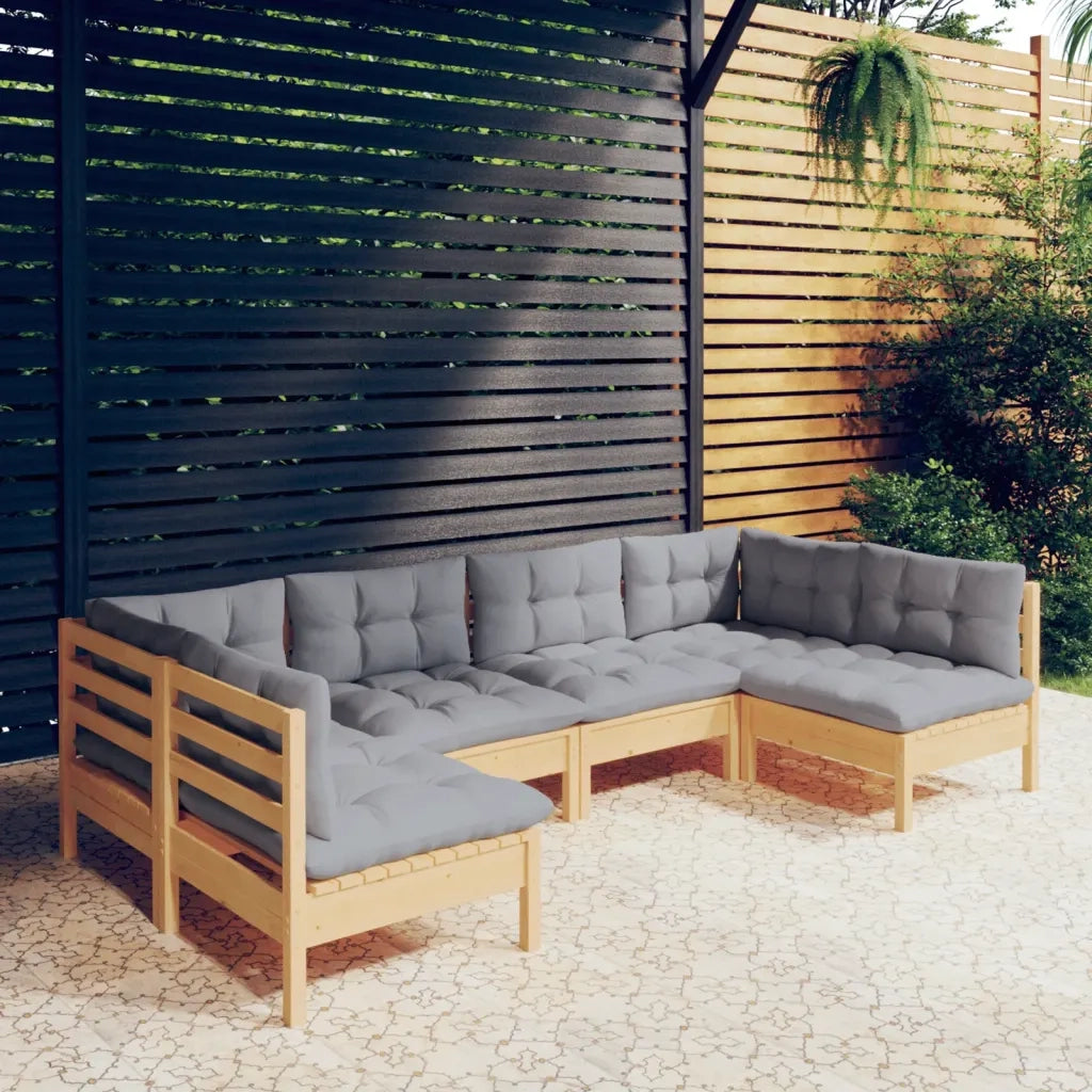 Set Divani da Giardino 6 pz con Cuscini Grigi Massello di Pino 3097150
