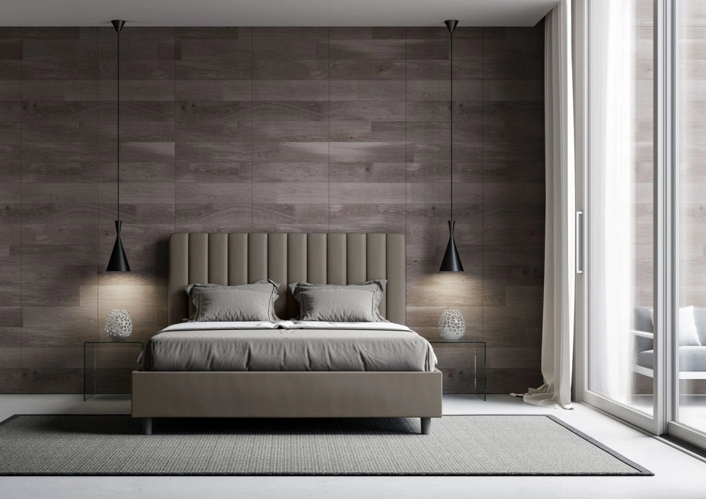 Letto Matrimoniale Francese 140x200 cm con Rete e Contenitore Agueda Cappuccino