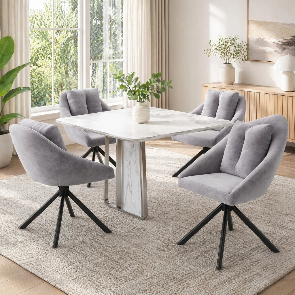 SEDIA girevole in velluto grigio, ergonomica, Set da 4 pezzi