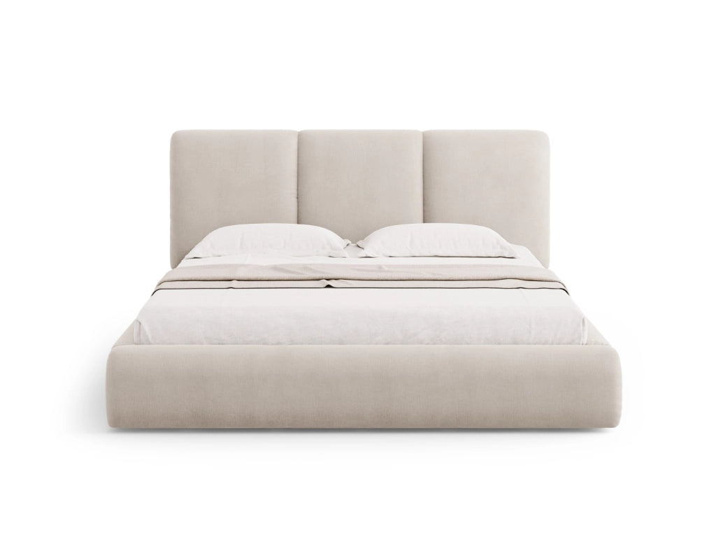 Cosmopolitan Design - Letto a cassettone con testiera "Nicolas" 160x200cm in ciniglia beige 