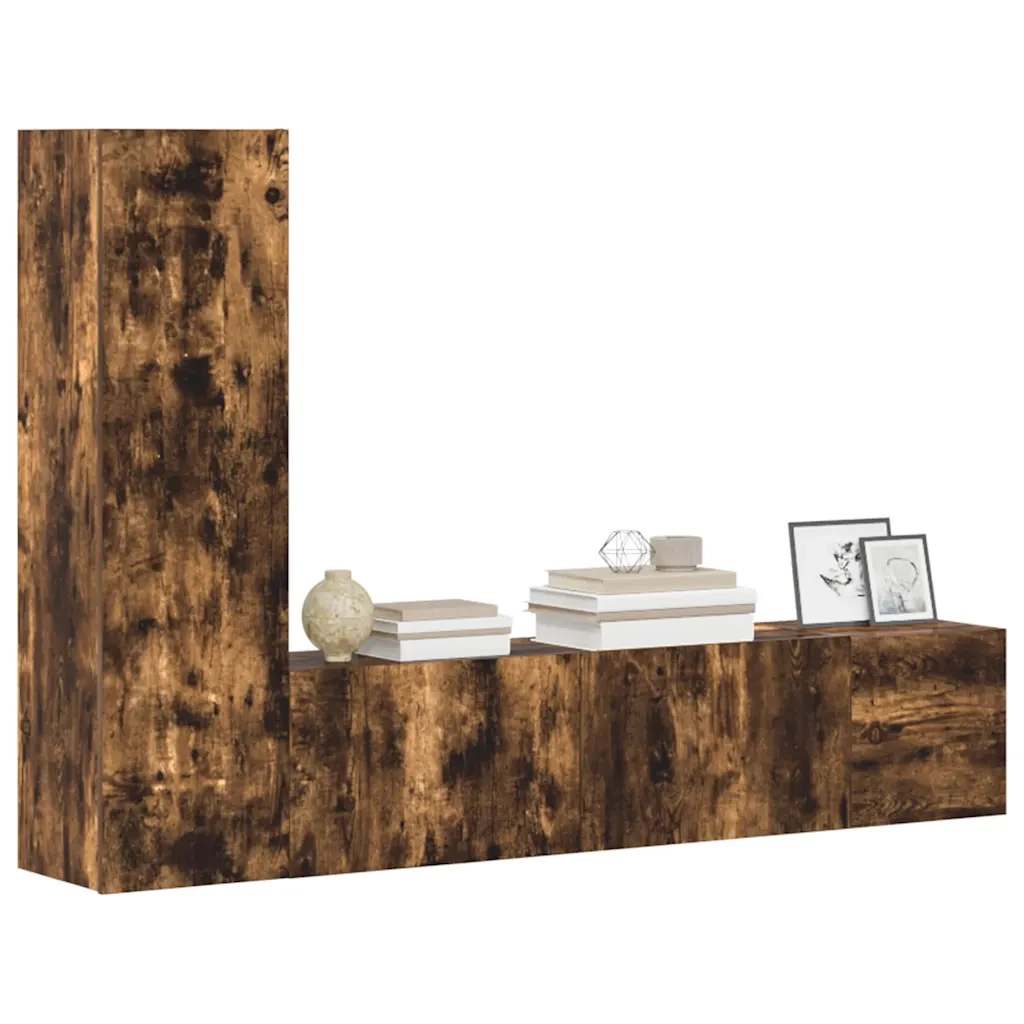 Set Mobili Porta TV 3 pz | Armadietto TV | Mobile Porta TV Rovere Fumo in Legno Multistrato