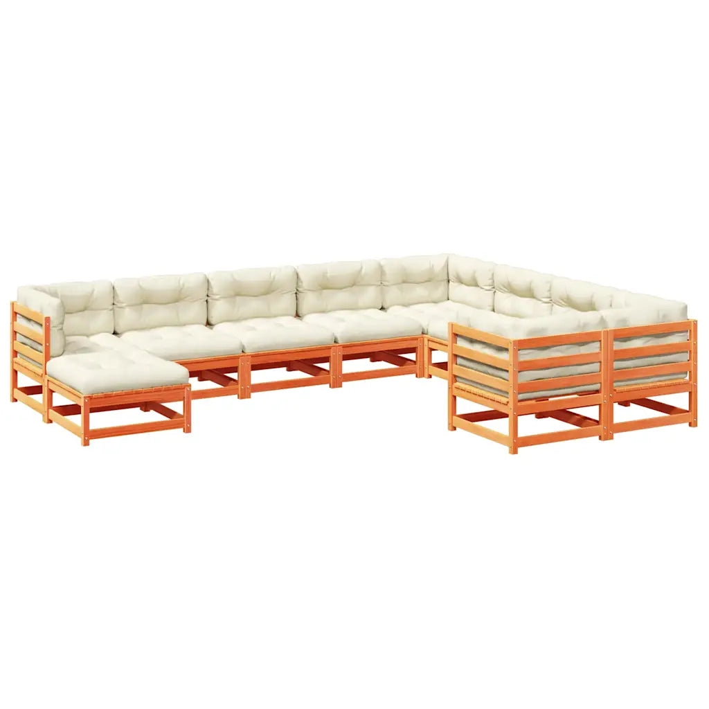 Set Divani Giardino 10pz con Cuscini Marrone Cera Massello Pino 3299641