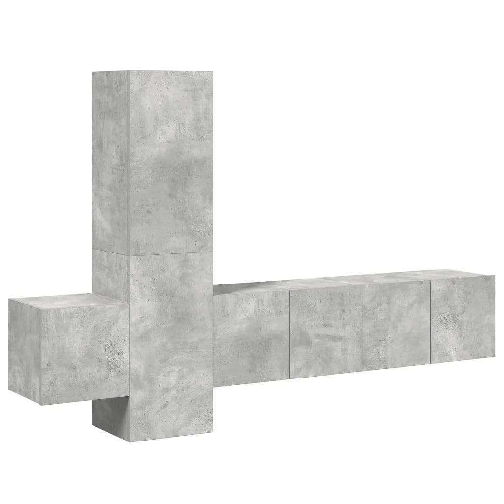 Set di Mobili Porta TV 5 pz Grigio Cemento in Legno Multistrato 3079073