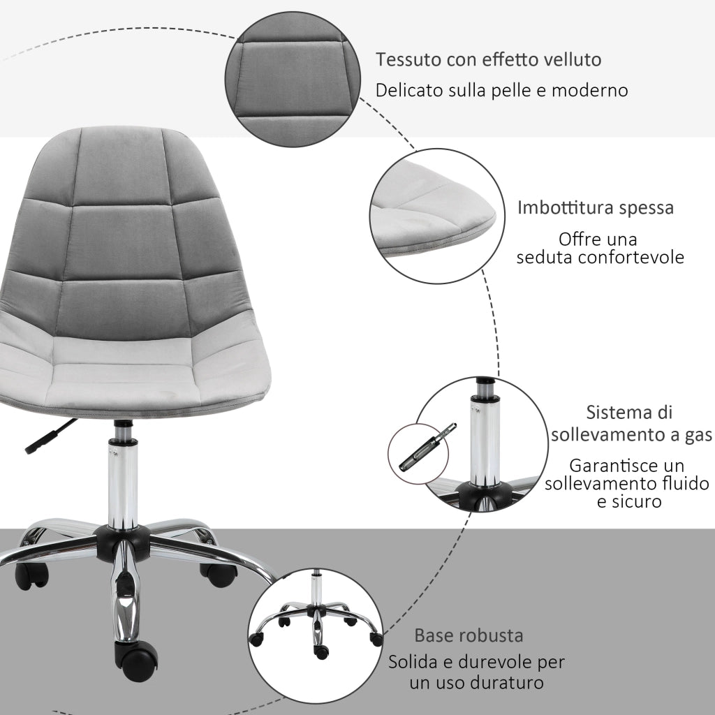 Sedia Girevole , Design Ergonomico e Regolabile Senza Braccioli, Grigio, 59x59x81-91cm