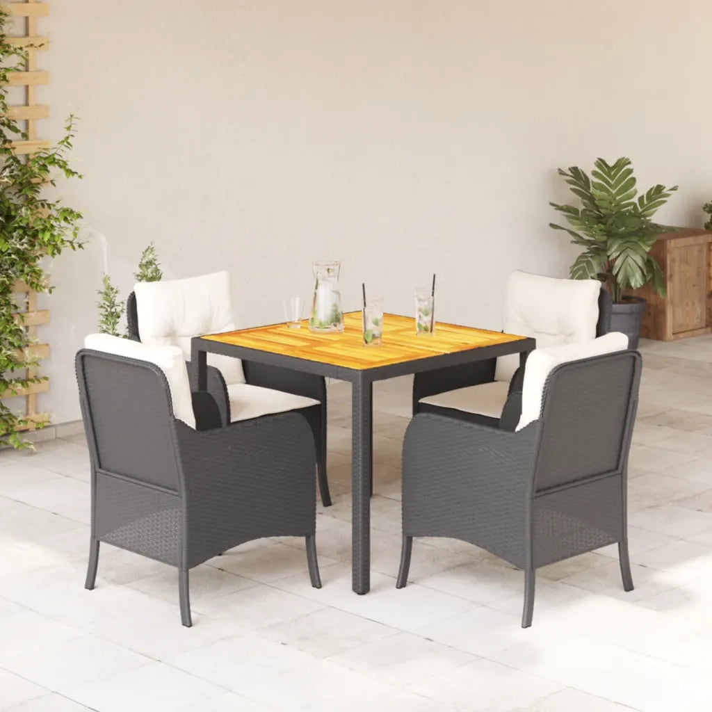 Set da Pranzo da Giardino 5 pz Nero con Cuscini in Polyrattan 3211861