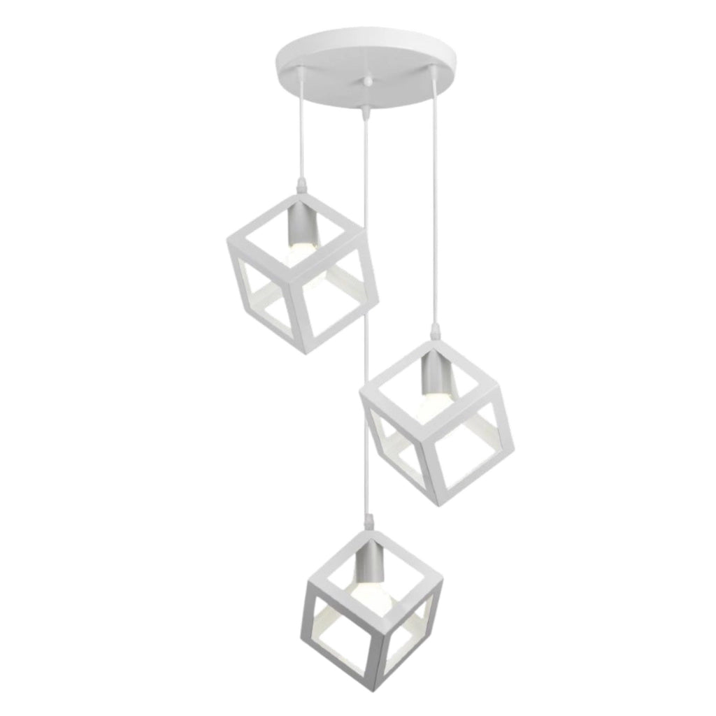 Lampadario Bianco Moderno a Sospensione 3 Cubi Geometrici Design Minimal Attacco E27 Lampada Soffitto Regolabile per Cucina Soggiorno Sala da Pranzo