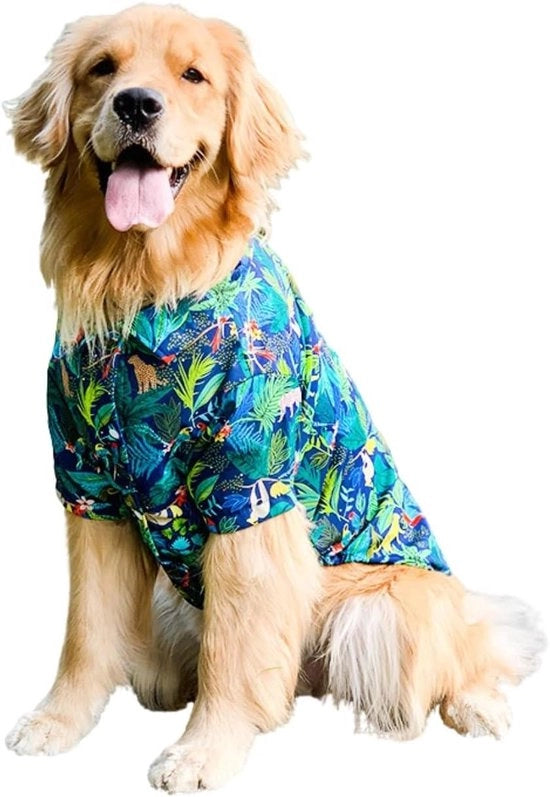 Abbigliamento estivo per cani, camicie hawaiane per cani, T-shirt in cotone traspirante per cani di taglia media e grande (6XL, blu scuro)
