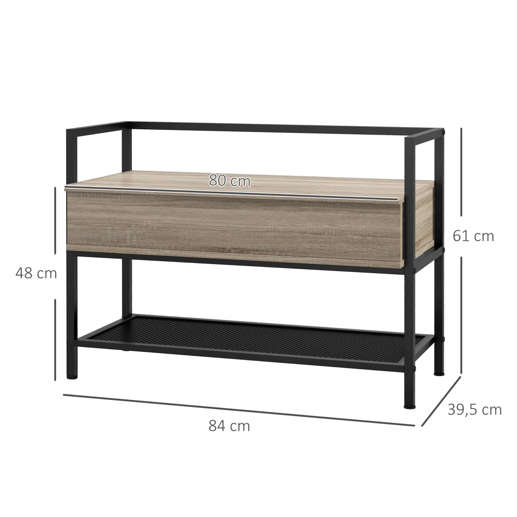Banco ingresso con tapa abatible e ripiano grigliato ¨C zephmum ¨C rovere 84x39.5x61 cm