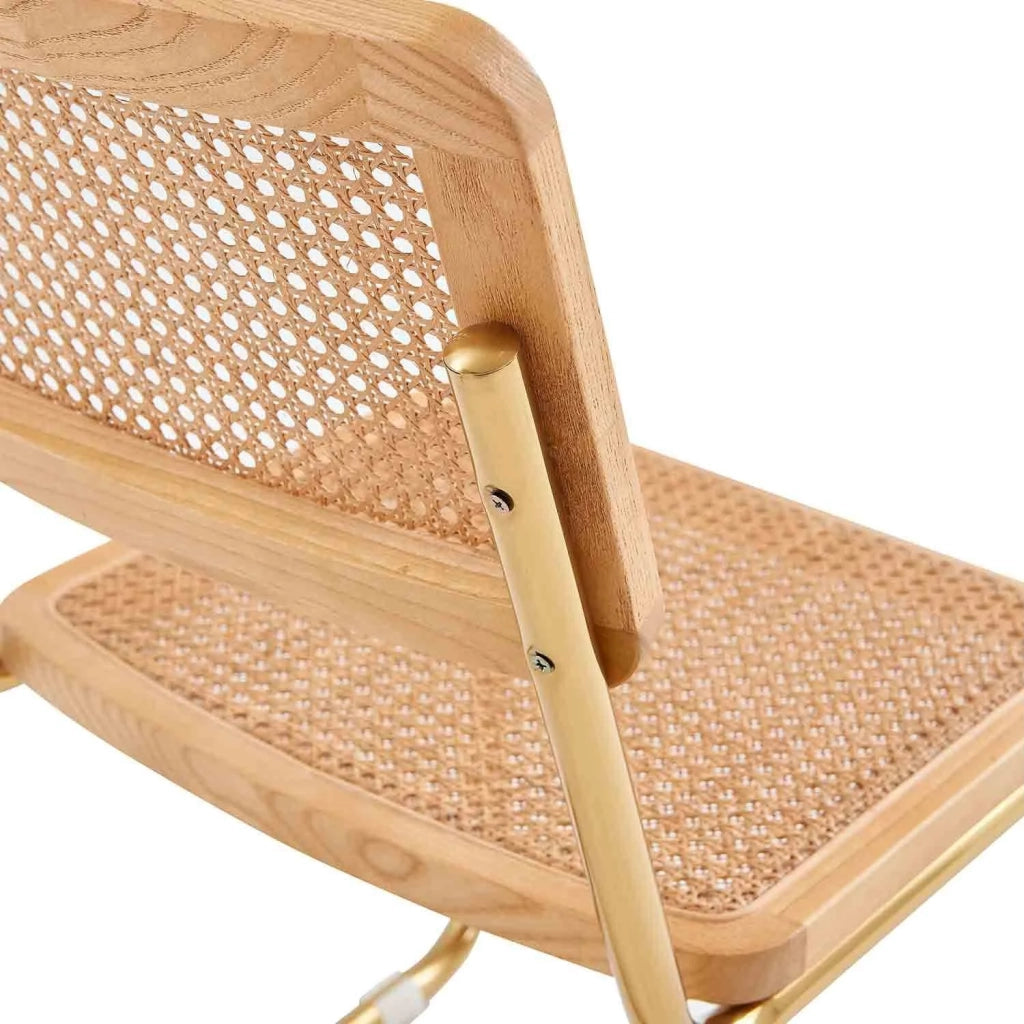 LÚZETE - SEDIA WEBSTER RETTA RATTAN NATURALE GAMBE DORATE