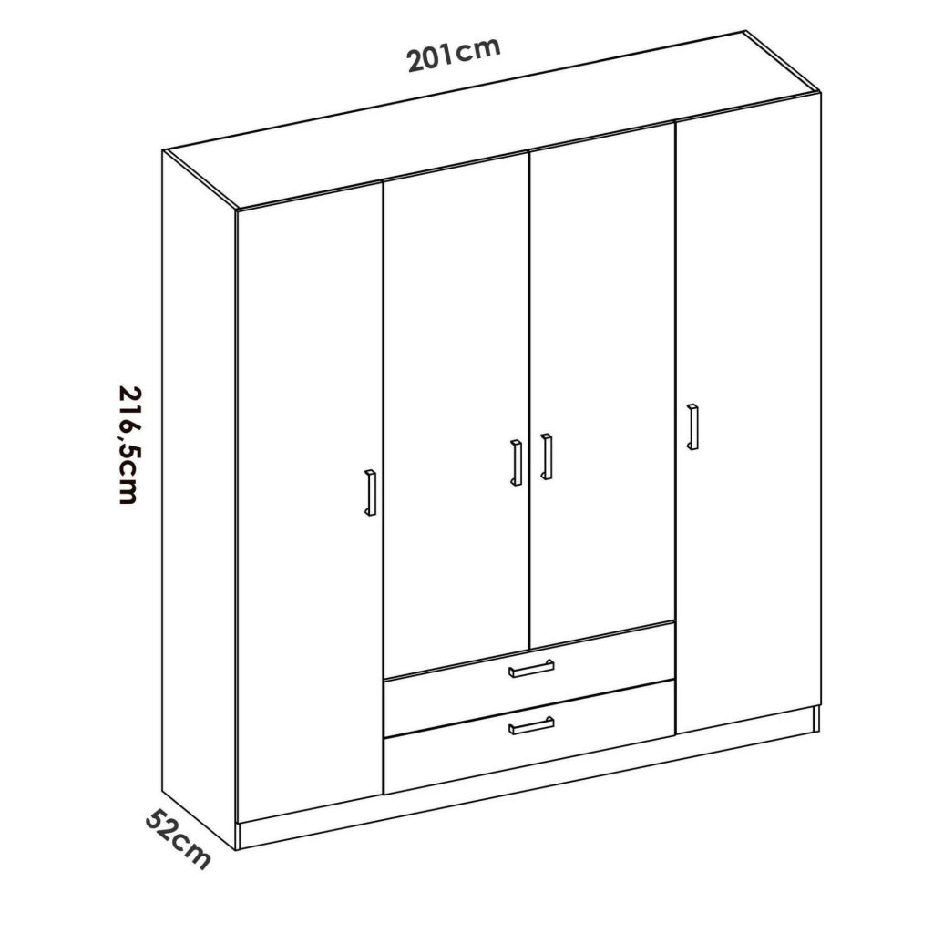 Guardaroba grande Colin, Mobile camera da letto, Cabina armadio portabiti, Armadio appendiabiti, 200x52 h215 cm, Bianco