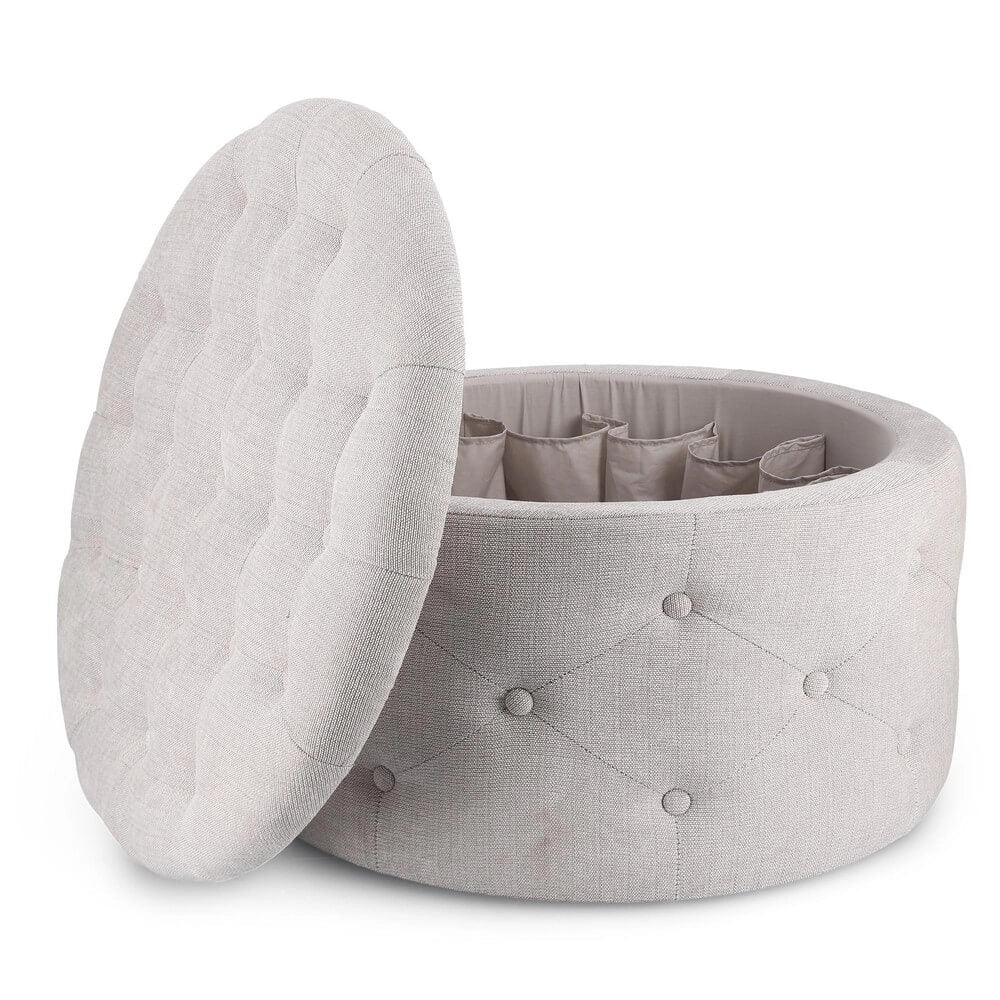 Pouf Rotondo Contenitore Porta Scarpe Trapuntato in Tessuto - LEE