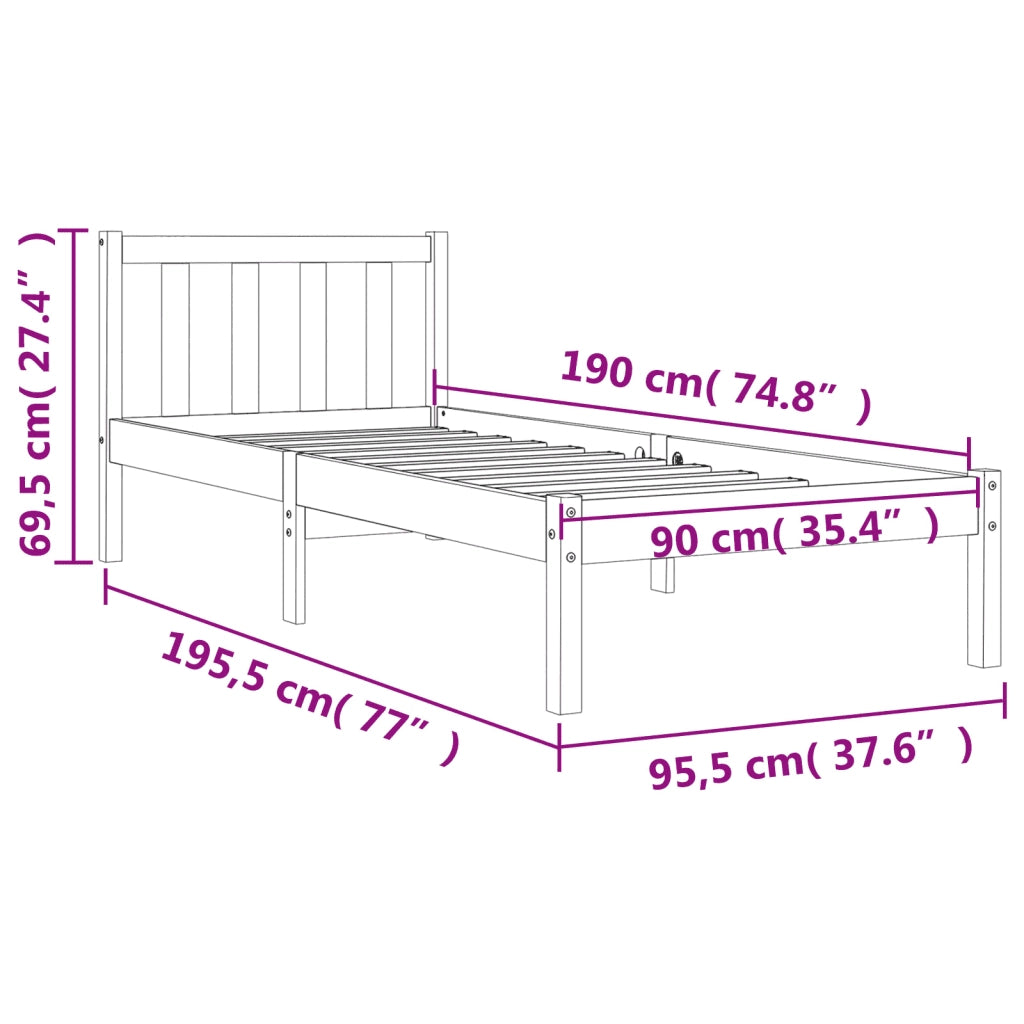 Letto senza Materasso-Struttura Letto Marrone Cera 90x190 cm in Legno di Pino 125722