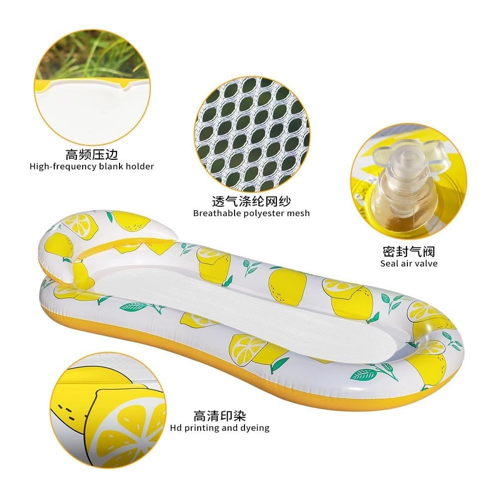 Trade Shop - Lettino In Rete Amaca Con Schienale Gonfiabile Piscina Motivo Limoni 178x80cm 628533 -