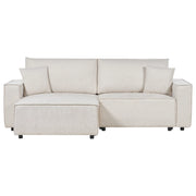 Divano letto angolare a destra Beige Tessuto poliestere imbottito 3 posti a L con cuscini Funzione letto Stile moderno Soggiorno