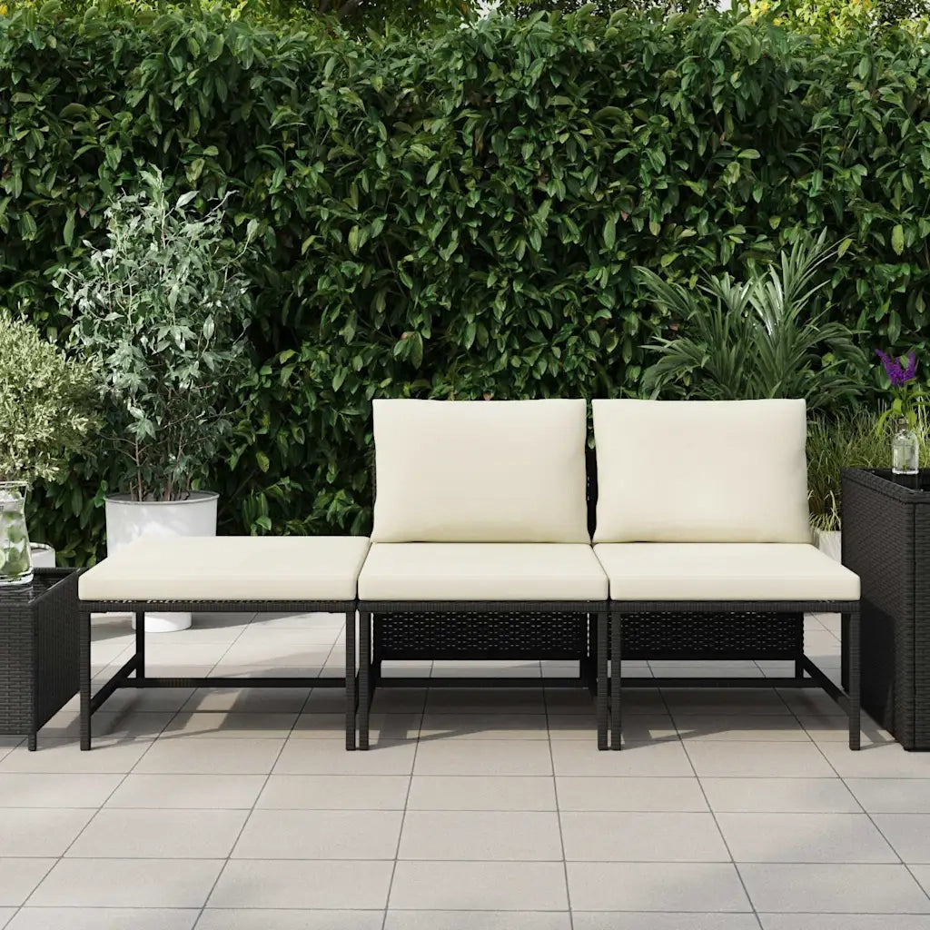 Salotto da Giardino-Set Divani da Giardino 3 pz con Cuscini in Polyrattan Nero 562318