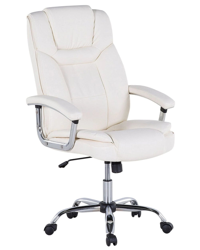 Sedia dirigenziale da ufficio in ecopelle beige con ruote regolabili in altezza del sedile girevoli