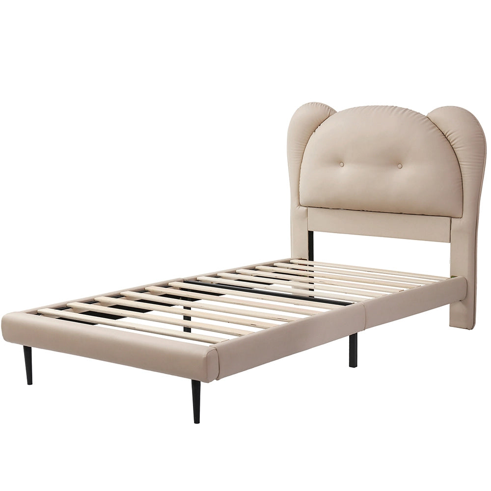 Letto bambino-Xylo-90x200 cm-testo animale, struttura in ferro, PU, beige