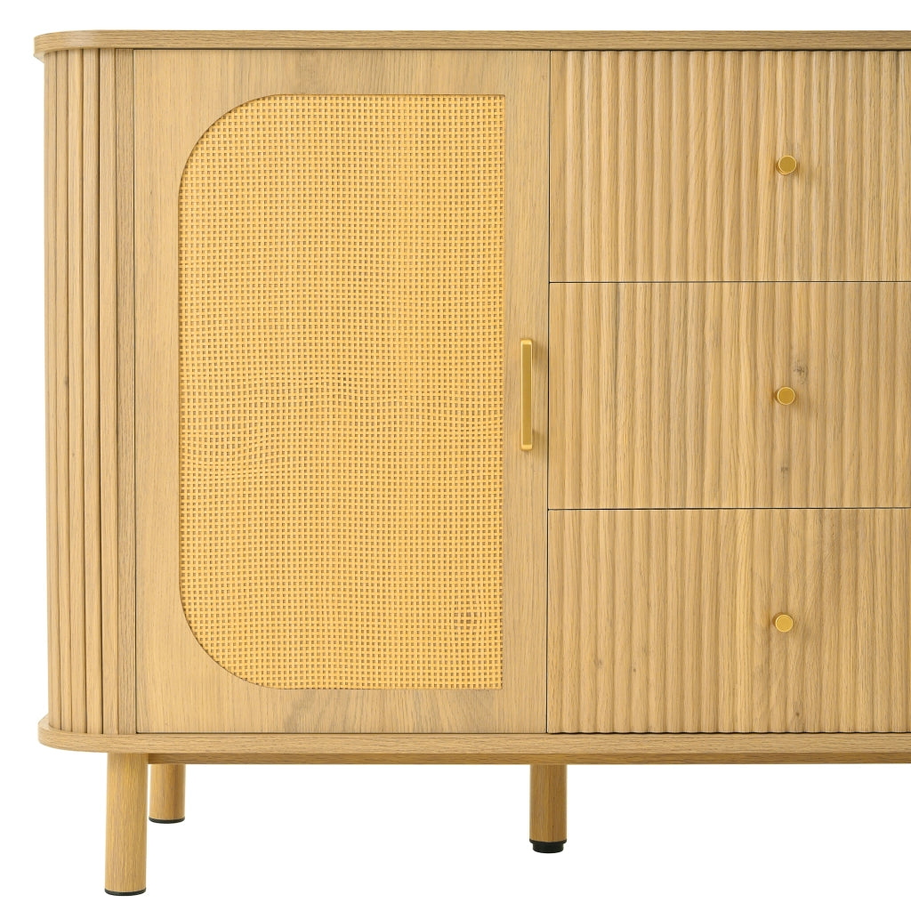 Credenza moderna con cassetti e ripiani - Zephmum - Gambe in metallo effetto legno