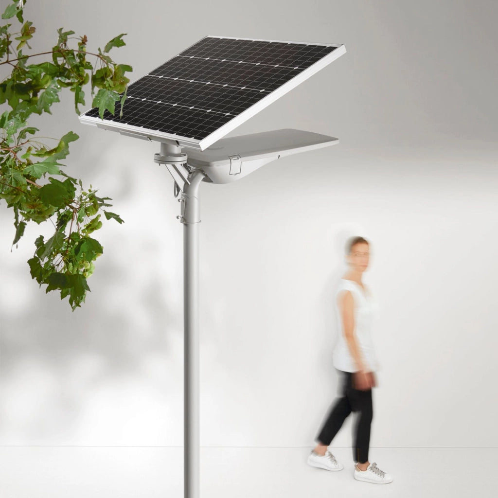 FARO SOLARE STRADALE LED FEBO SILVER 40W 6800LM 4000K IP66 PANNELLO SOLARE 62,568X25,3X29,99CM