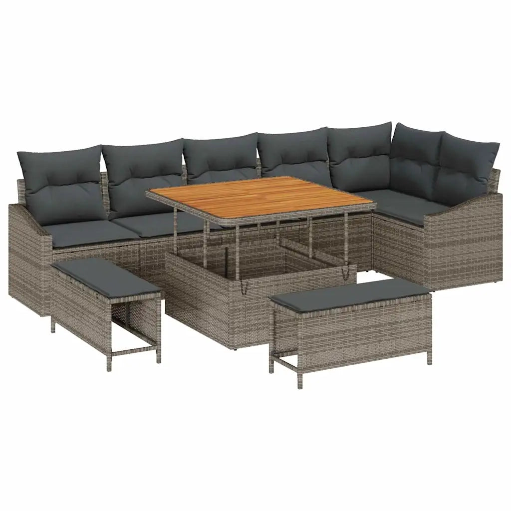 Set Divano da Giardino con cuscino 9 pcs Grigio polyrattan
