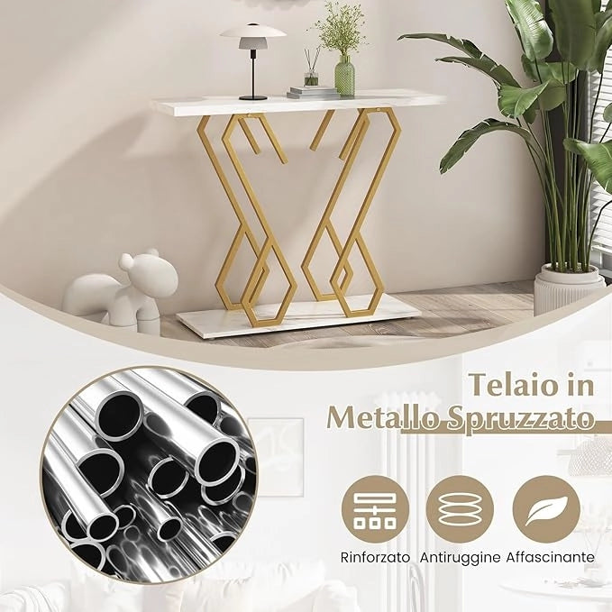 Tavolo Consolle 100cm, Tavolo d'Ingresso con Piedini Regolabili, Kit Antiribaltamento e Struttura in Metallo, Tavolino da Divano per Soggiorno, Ingresso e Corridoio