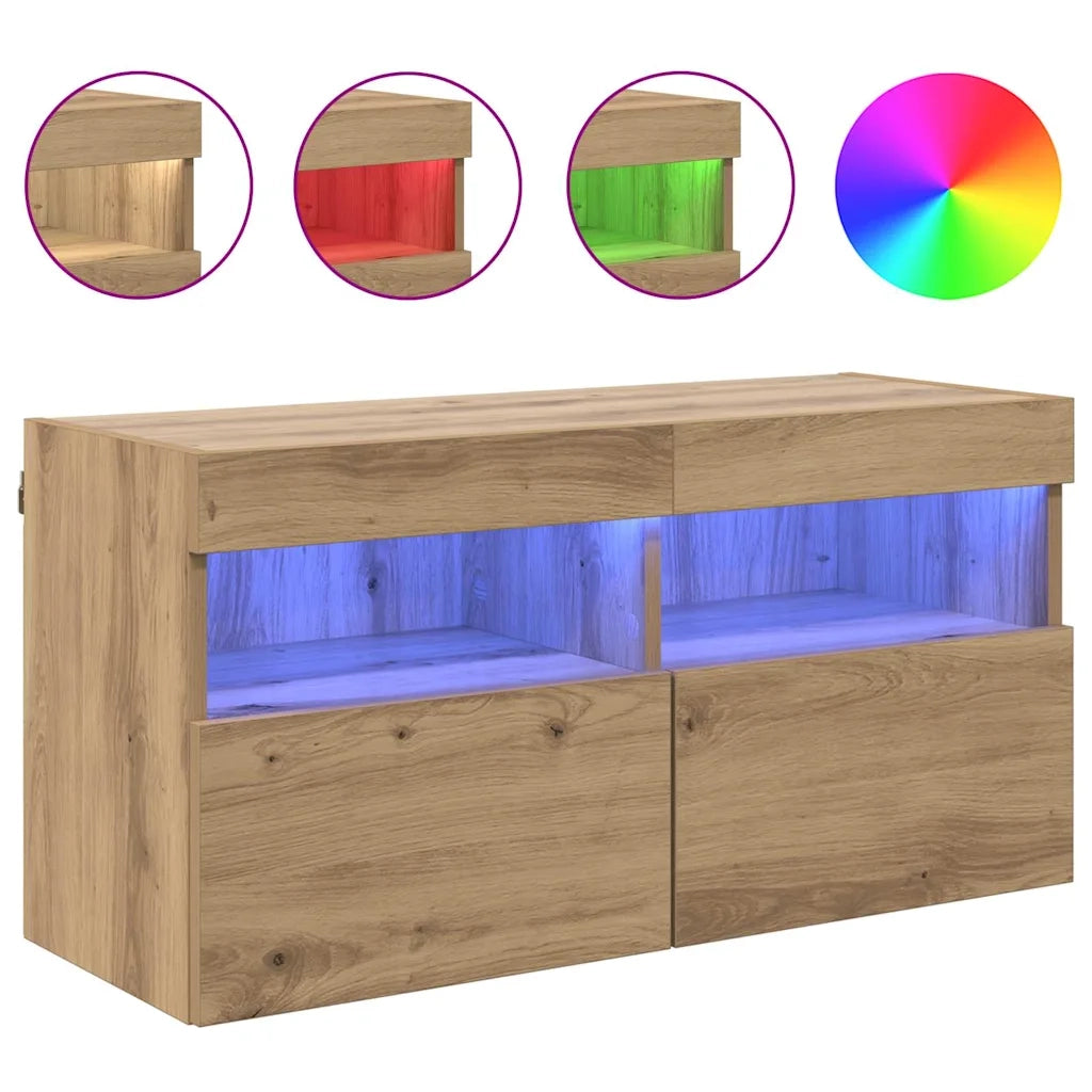 Mobile TV da parete con LED Rovere artigianale 80 x 30 x 40 cm