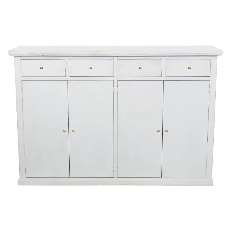 Madia credenza legno 4 porte 4 cassetti shabby bianco anticato 160x40x110 - Mobili 2G