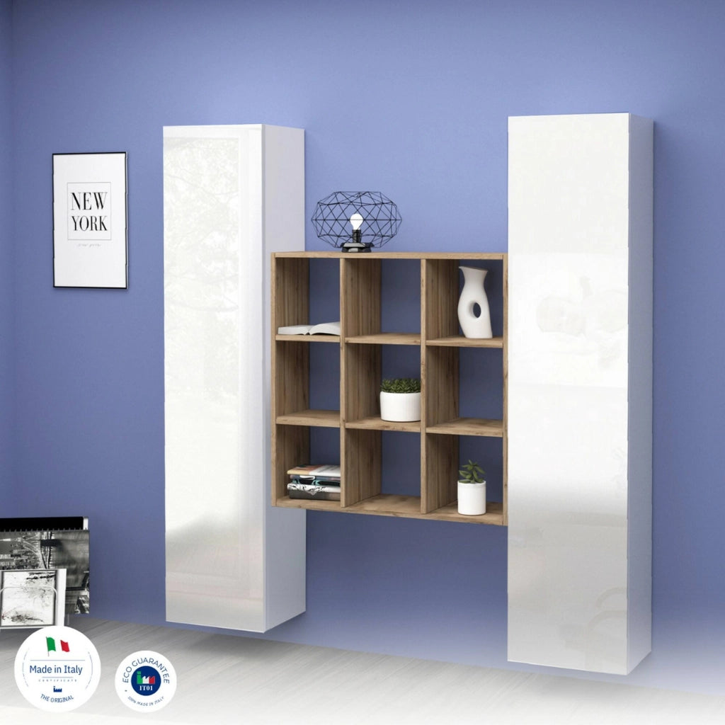 Madia Acerenza, Credenza 16 Ripiani Made in Italy, 40x30x180h cm Bianco Lucido