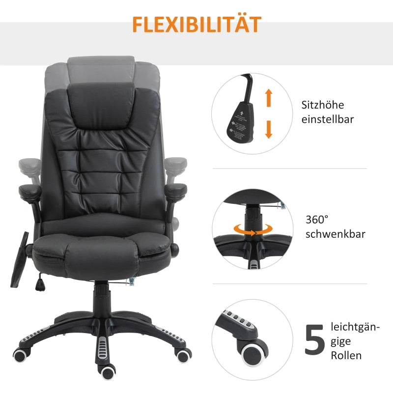 Sedia da ufficio ergonomica con massaggio e riscaldamento girevole a 360° in pelle rigenerata nera