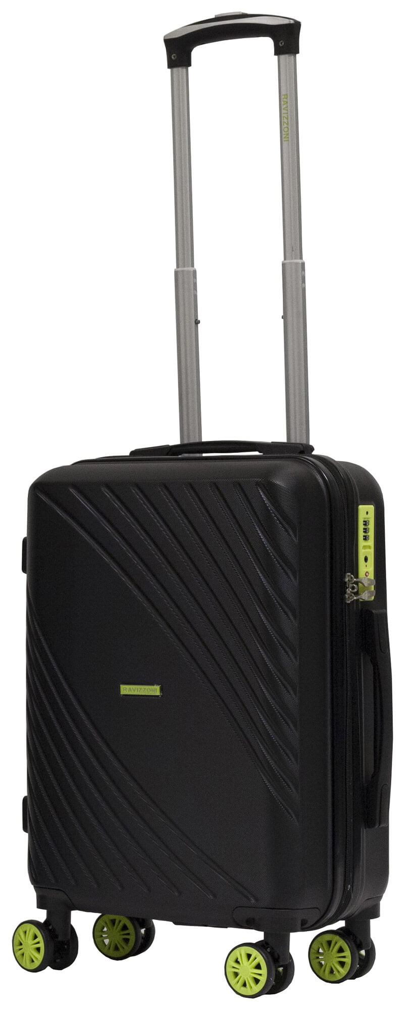 Set 3 Valigie Trolley Rigide in ABS 4 Ruote TSA Ravizzoni Fresh Nero e Giallo Fluo