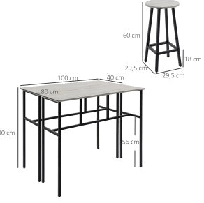 Set bar 6 pezzi con 2 tavoli e 4 sgabelli salvaspazio in legno e acciaio grigio