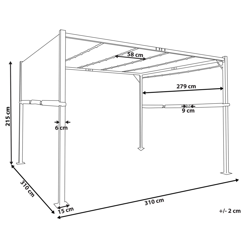 Gazebo in metallo e poliestere nero e grigio scuro LED 310 cm pergola padiglione da giardino
