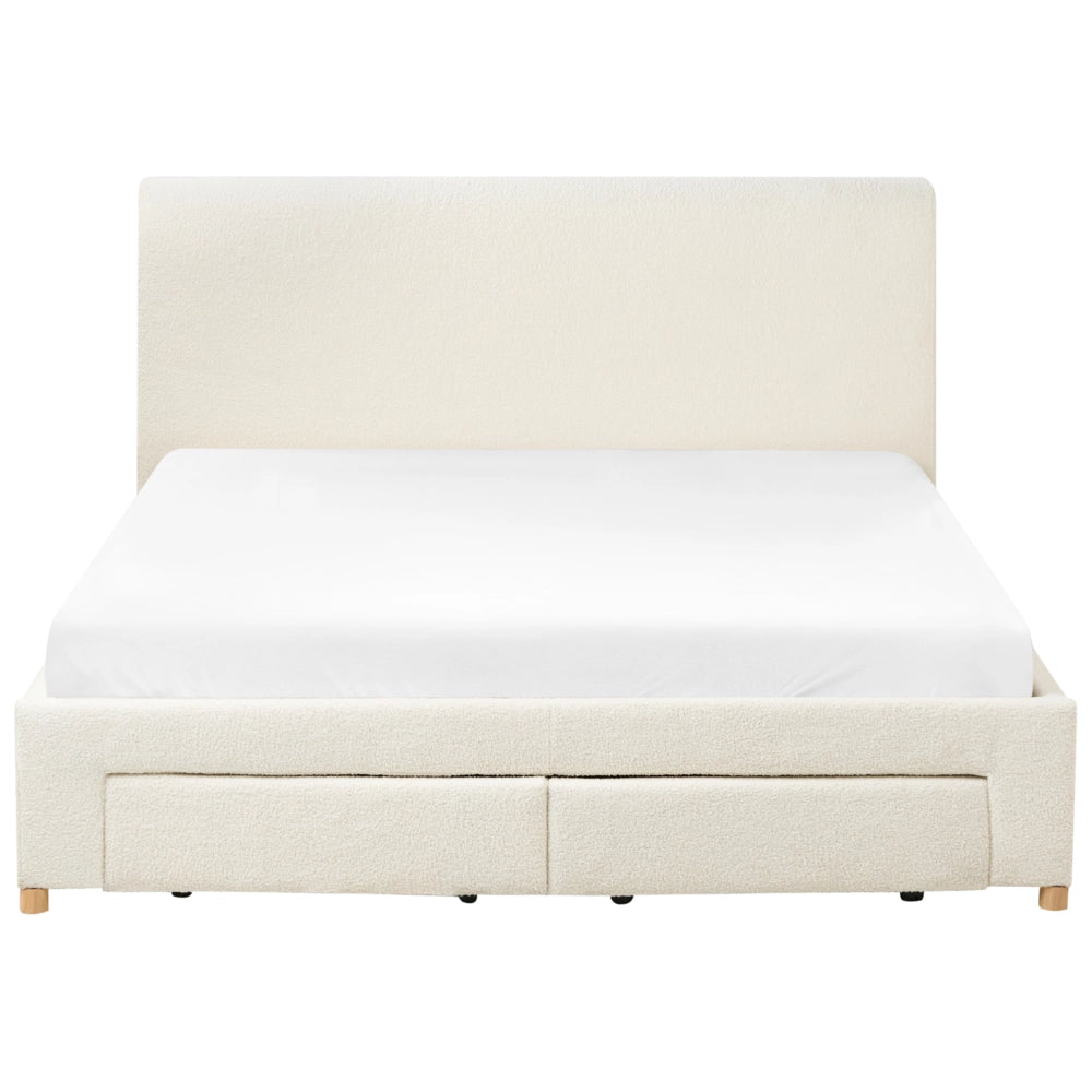Letto con cassetti in bouclé 160 x 200 cm con rete a doghe design moderno scandinavo bianco crema
