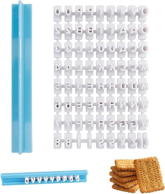 Set di 72 timbri per biscotti e dolci in forma di lettere e numeri