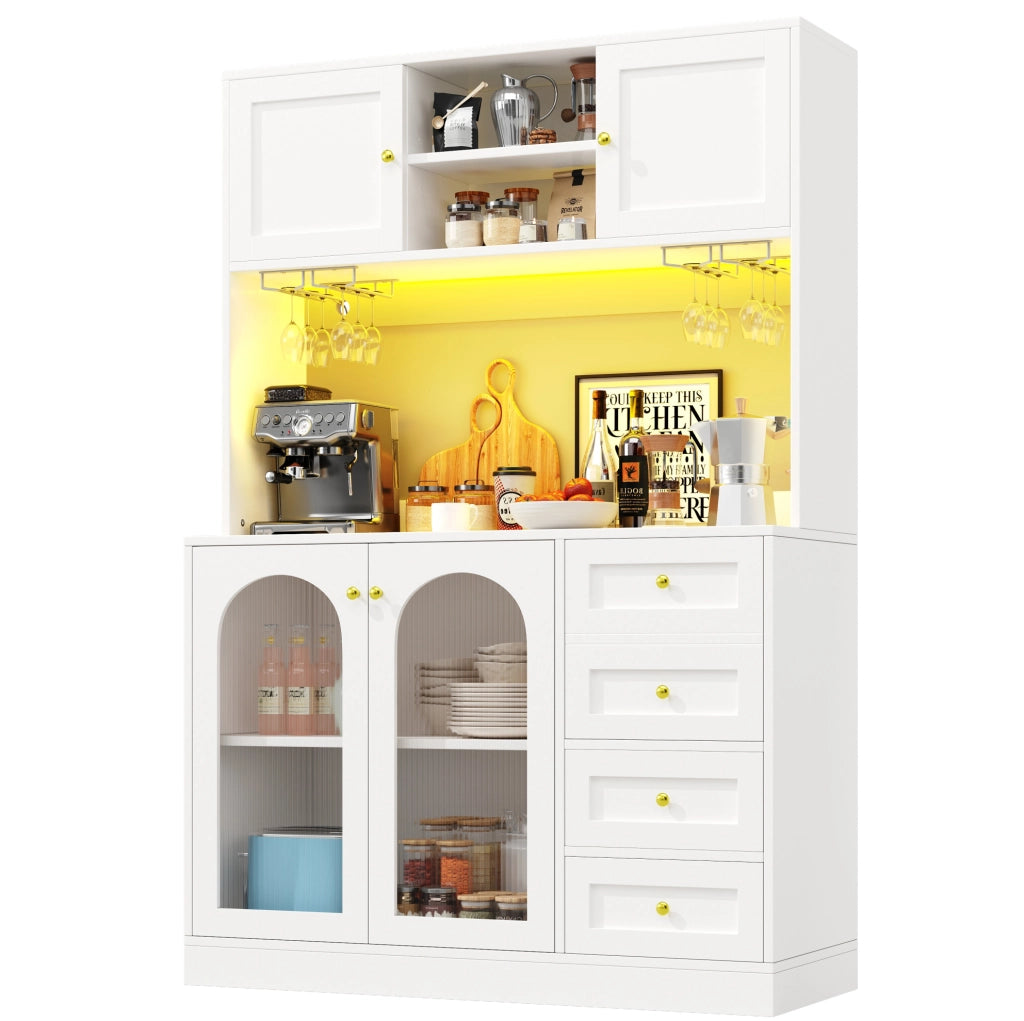 Credenza 120x40x188 cm con striscia LED controllabile da app in MDF bianco