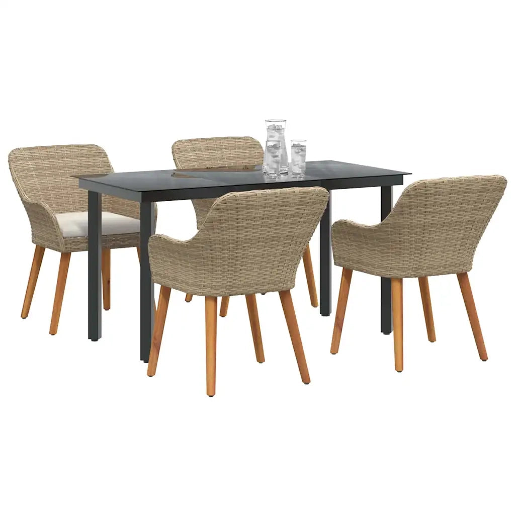 Set da Pranzo per Giardino con cuscino 5 pcs Beige polyrattan