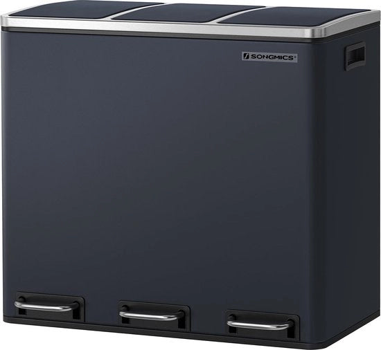 Contenitore per rifiuti - Contenitore per residui di cucina - Sistema di separazione dei rifiuti - 3 x 18L - Contenitore per rifiuti a pedana - Con 3 compartimenti - Grigio