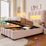 Letto imbottito 90 x 200 cm con contenitore, luci LED e testiera regolabile
