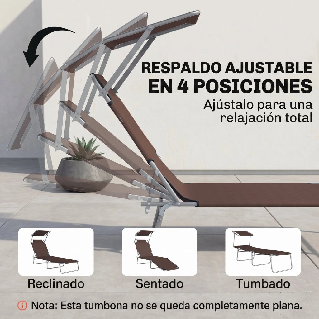 Sedia a sdraio pieghevole con ombrellone e schienale regolabile ¨C zephmum ¨C marrone 187x58x36cm