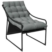 Poltrona da Giardino con Cuscino Imbottito, in Acciaio e Poliestere, 62x110x88 cm, Grigia e Nera